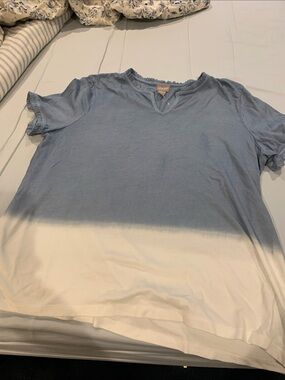 Chico's Dusty Blue Ruffle Trim V-Neck Top